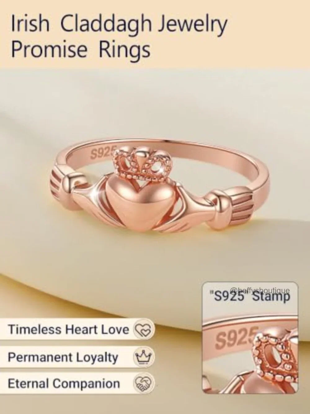 925 Sterling Silver Irish Claddagh Ring, Dainty, No Tarnish Promise Ring